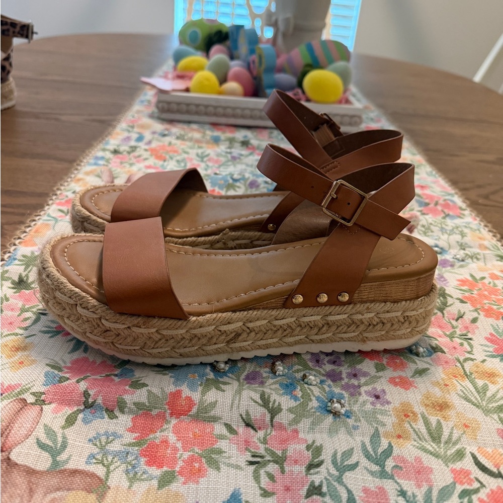 Women's Brown Espadrille Platform Sandals - Classic Strappy Style